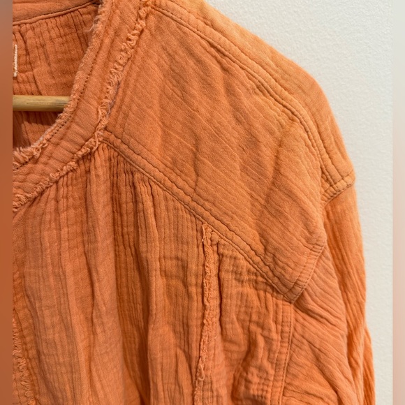Free People “We the Free” Perpetual Sunset Orange Coral Ling Sleeve Top Sz XS - Picture 5 of 9